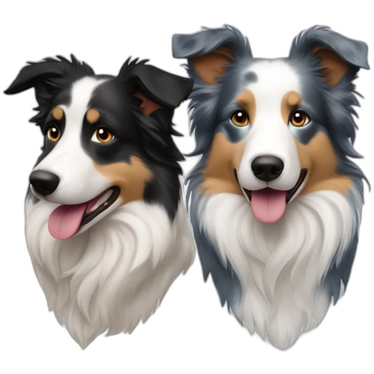 Left face tricolor right face blue merle border collie emoji