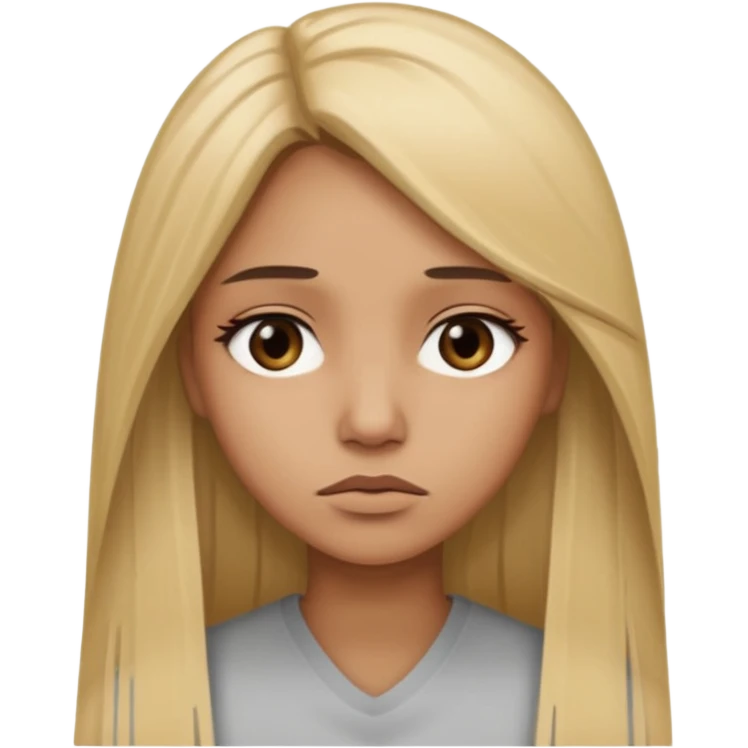 Mujer color de piel moreno claro, con cabello rubio largo, lacio y suelto, ojos negros triste emoji