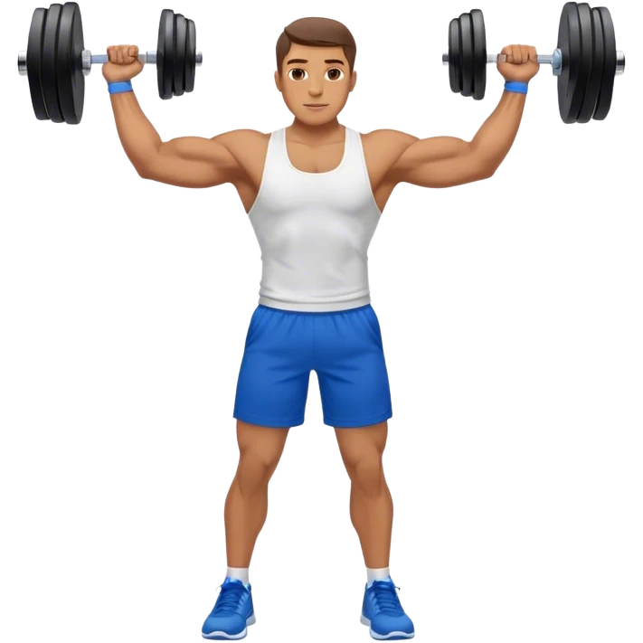 man with blue shorts doing side-lateral raise (T pose) with light dumbbells emoji