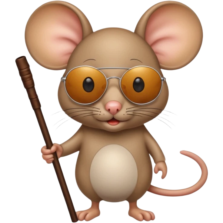 blind mouse with sunglasses and walking stick, walking emoji