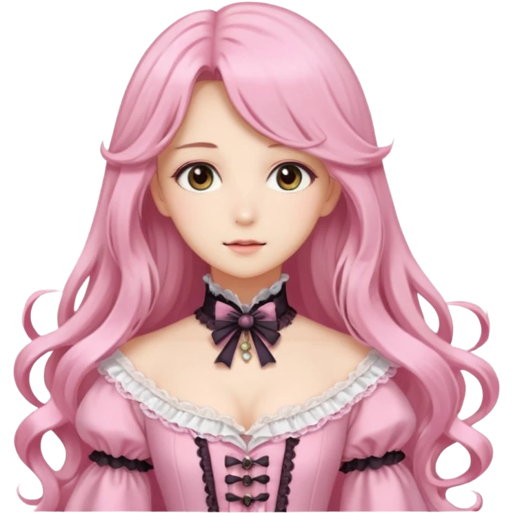 Gorgeous dreamy anime lady with long hair and pink victorian style clothes emoji