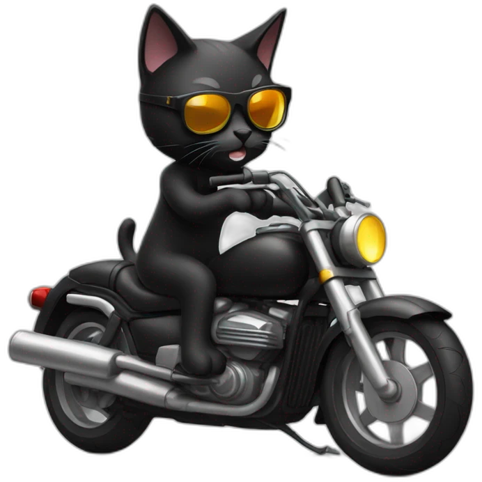 black cat with cool glasses riding a motorcycle emoji