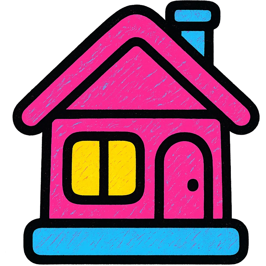 small house with glowing window, cute cozy, icon style, warm colors, minimal inviting emoji