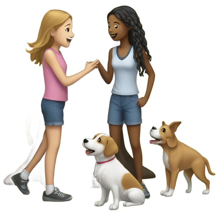 girls with dog by tree emoji