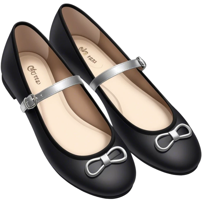Realistic black ballet flats with silver buckle emoji