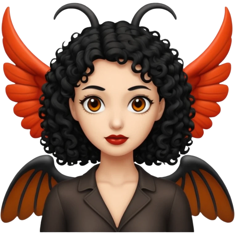 A woman with a curly black hair meeting mothman emoji