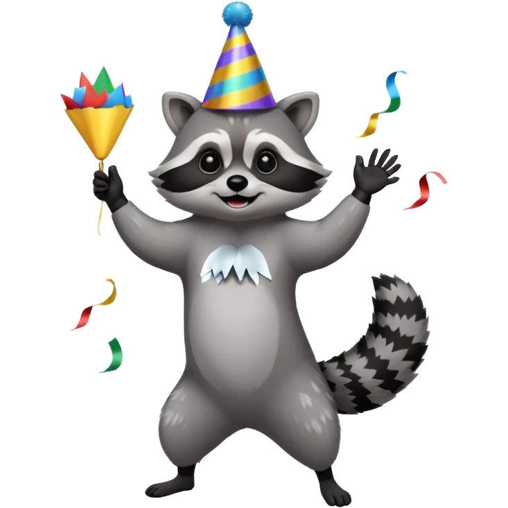 a full body raccoon celebrating / dancing  emoji