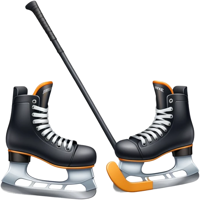 Please, make An icon featuring The background shows a packed stadium with cheering fans, bright arena lights, and an icy rink and close-up shots of key hockey equipment: a hockey stick, puck, and skates. Transparent background highlights the essentials of the game and the thrill of the sport. emoji
