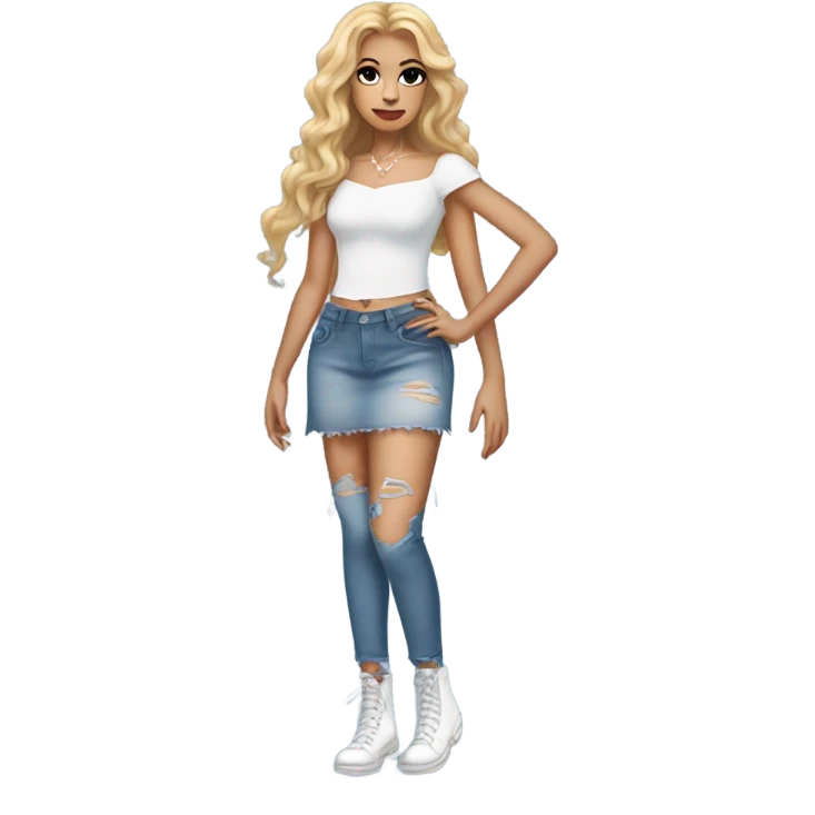 Glinda wearing ripped jeans and short skirt and a Shakira lace up croc top  emoji
