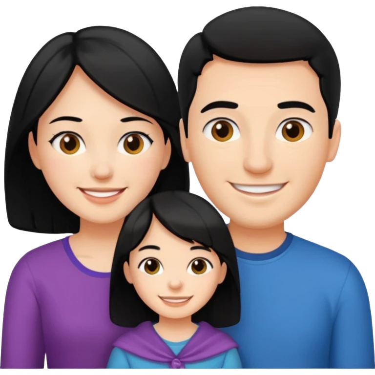 Couple of married man and woman with one kid teenager with black hair emoji