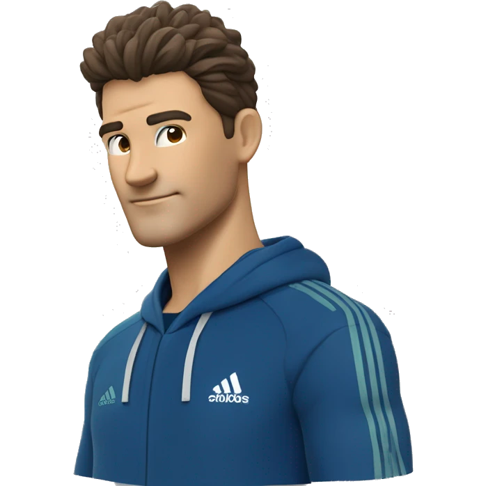 Profesor Educación Física sudadera azul oscura adidas cronometro cabello corto moreno sin gafas emoji