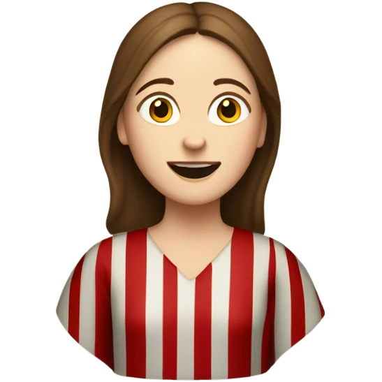White woman with brown hair 11th century, with vertical red striped tunic saying hurrah! emoji
