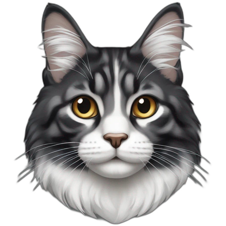 Main coon noir avec un ventre blanc et une tache blanche sur sa tete emoji