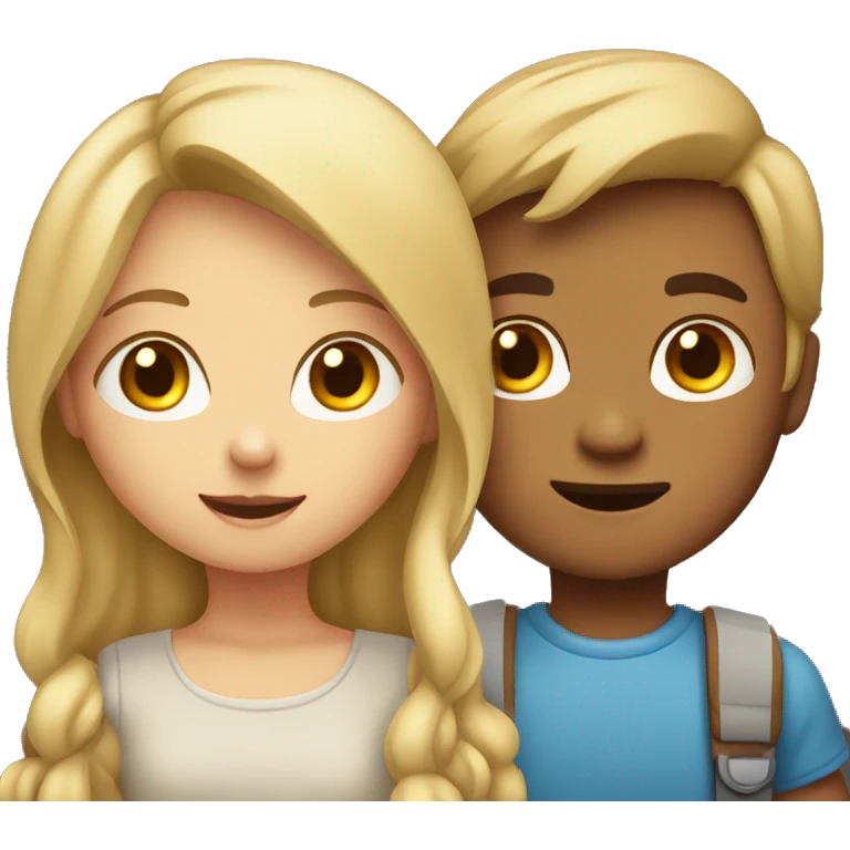 blonde girl and a boy with brown hair holding hands looking into the distance emoji