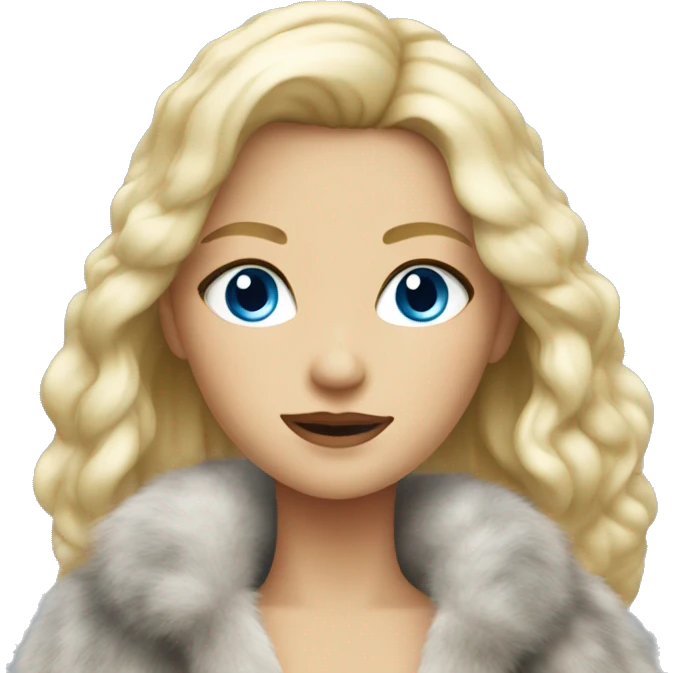 blonde girl with blue eyes wearing fur coat emoji