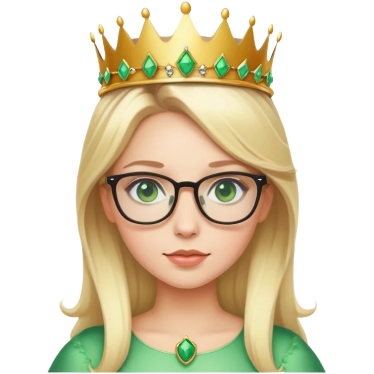 beautiful princess with blonde hair, striking green eyes, wearing glasses and a crown emoji