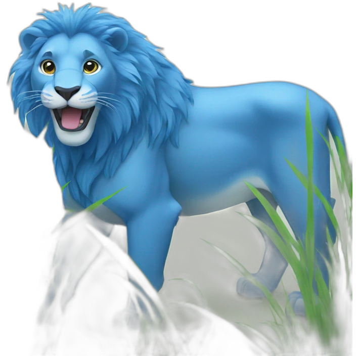 Blue lion eating grass emoji