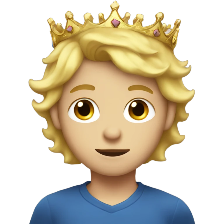 blonde boy looking at viewer with crown on emoji