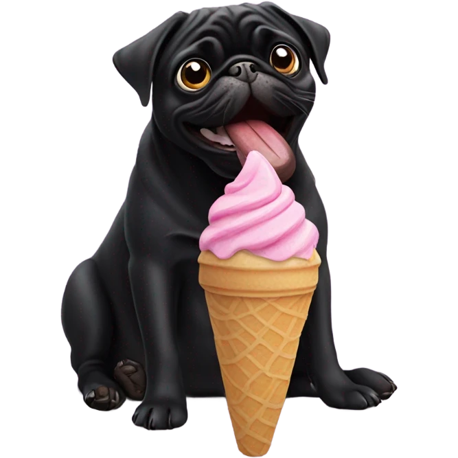 Black Pug licking icecream cone emoji