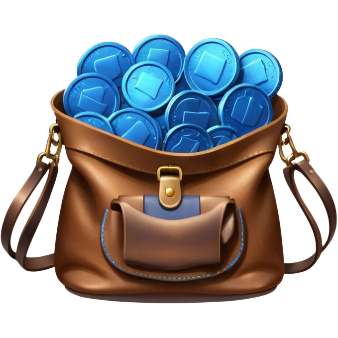 blue coins inside a brown bag emoji