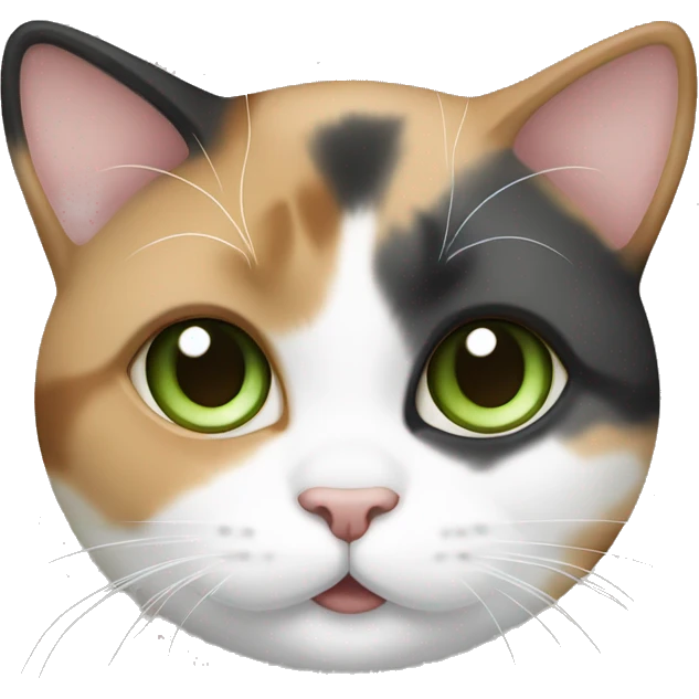 a chubby calico cat with tan, grey, and white markings and green eyes emoji