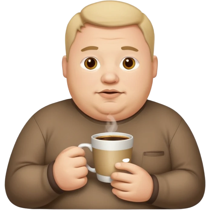 fat man, hold a cup of coffee emoji