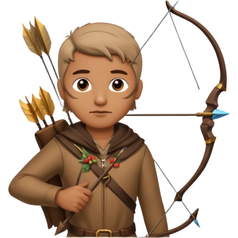 The classic hunter image with a bow and arrow on his back, dressed in brown with some animal made decorations emoji