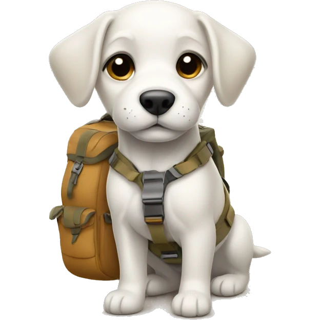 a cute puppy with a hiking bag emoji