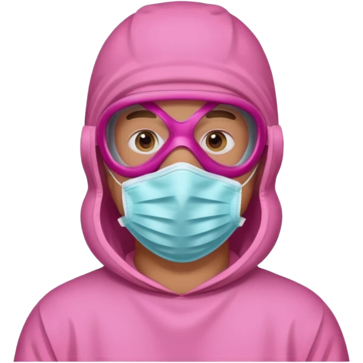 man in pink protection clothes with full-faced pink mask covered whole face emoji