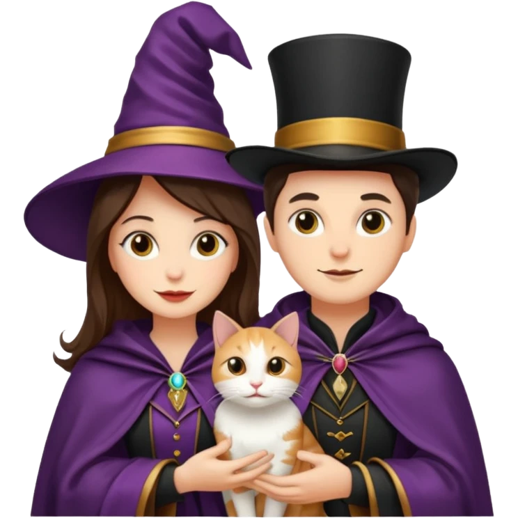 magician couple and their pet cat emoji