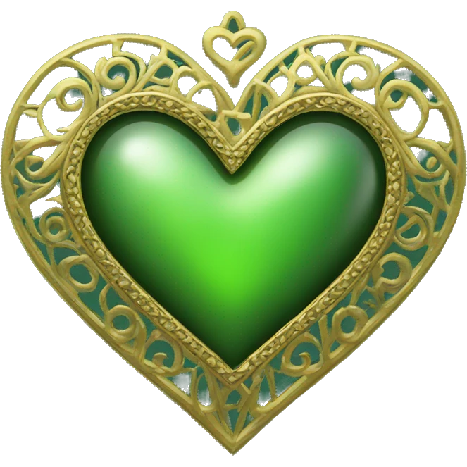 fancy gold filigree green heart emoji