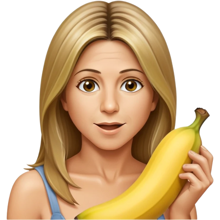 Jennifer Aniston with big bare breasts sucking on a banana emoji