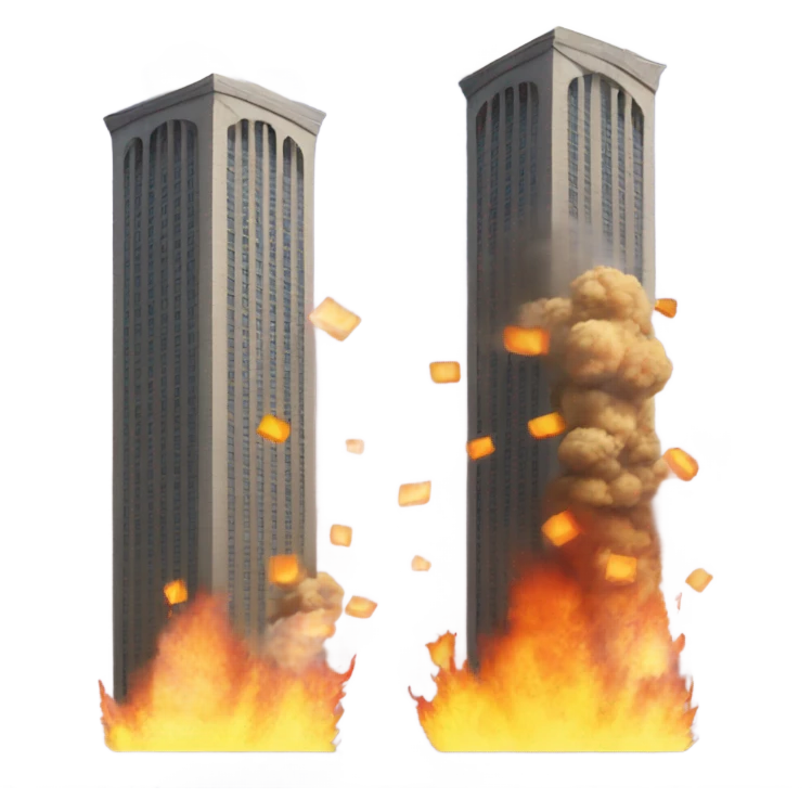 Two square towers on fire and two planes emoji