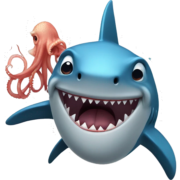 A shark being swallowed by an octopus but scared of a dragonfly  emoji