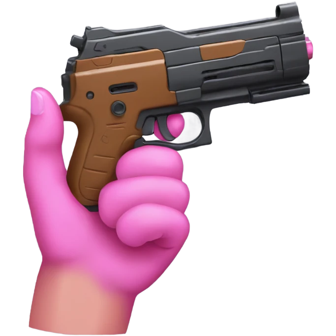 brown hand with pink nails holding large scary dark nerf gun emoji