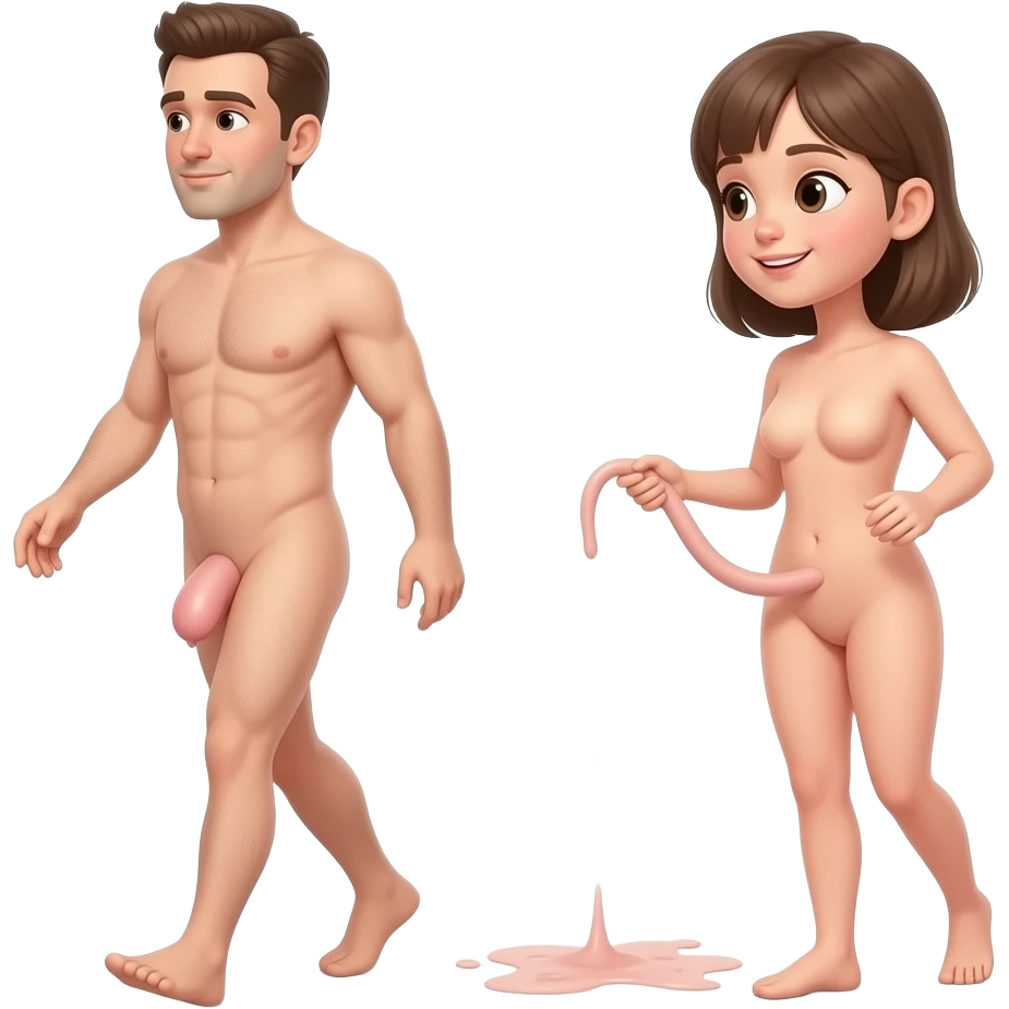 Bot walking around fully naked in public with his Penis dragging  along the floor and a girl fully naled put his penis that is attached to his crotch into her (not mouth) emoji