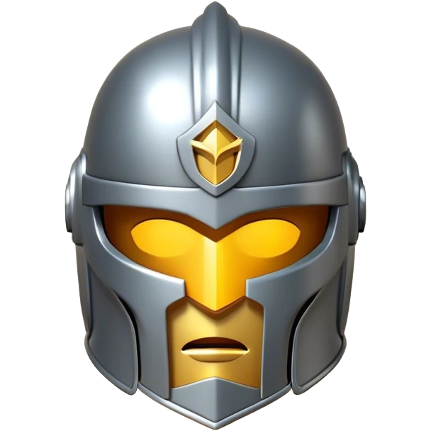 Clash of Clans aesthetic: Cinematic heroic Steel full face Helm Emoji, rendered in a 3D vector-style similar to standard emojis with minimal shading and bold, simplified shapes. A compact, isometric helmet crafted of shining steel with intricate engravings and a protective visor, softly glowing with a noble warrior charm. Simplified yet unmistakably iconic, highly detailed and consistent, glowing with a soft radiant gleam and high polish. Stylized with a touch of chivalric tradition and a soft glowing outline, capturing the essence of a stalwart battle helm with a friendly, playful manner! emoji