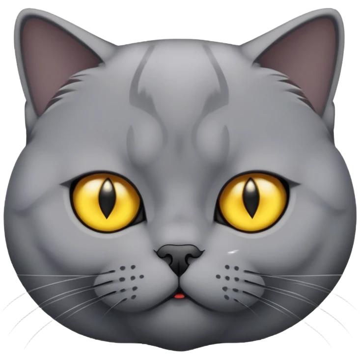 It’s a British Shorthair cat with grey fur and yellow eyes. Please don’t add any markings on its forehead. emoji