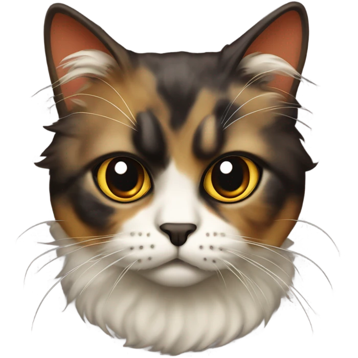 Tortoiseshell fuzzy cat that looks mean emoji
