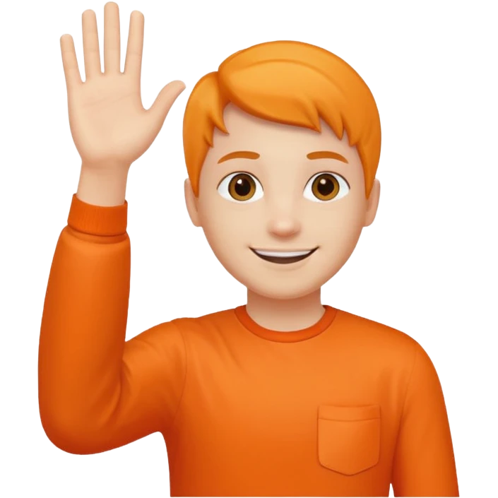 say hi with arm and hand. clothes with orange emoji
