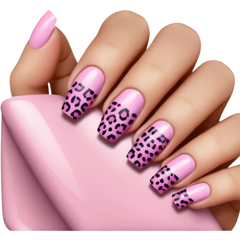Pink leopard print French tip acrylic nails emoji