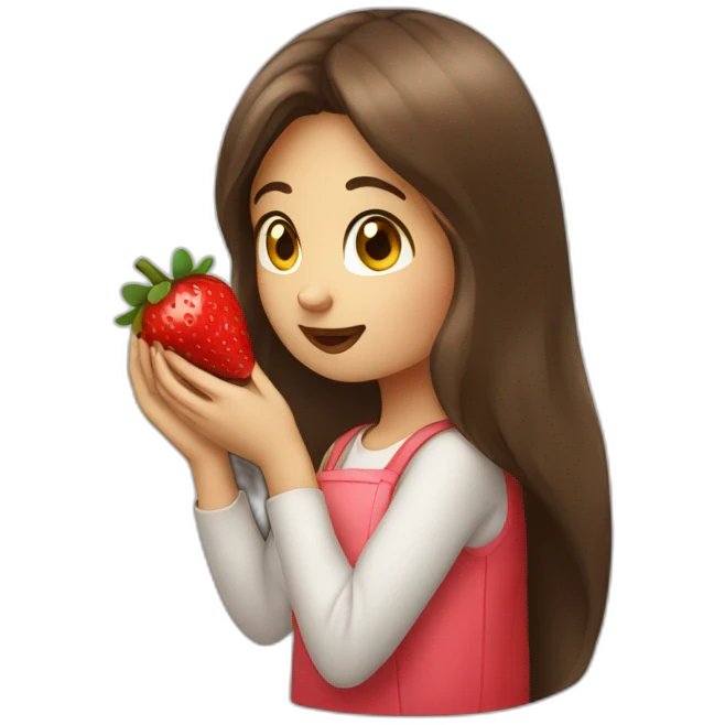 Long brown hair Girl eating strawberry emoji