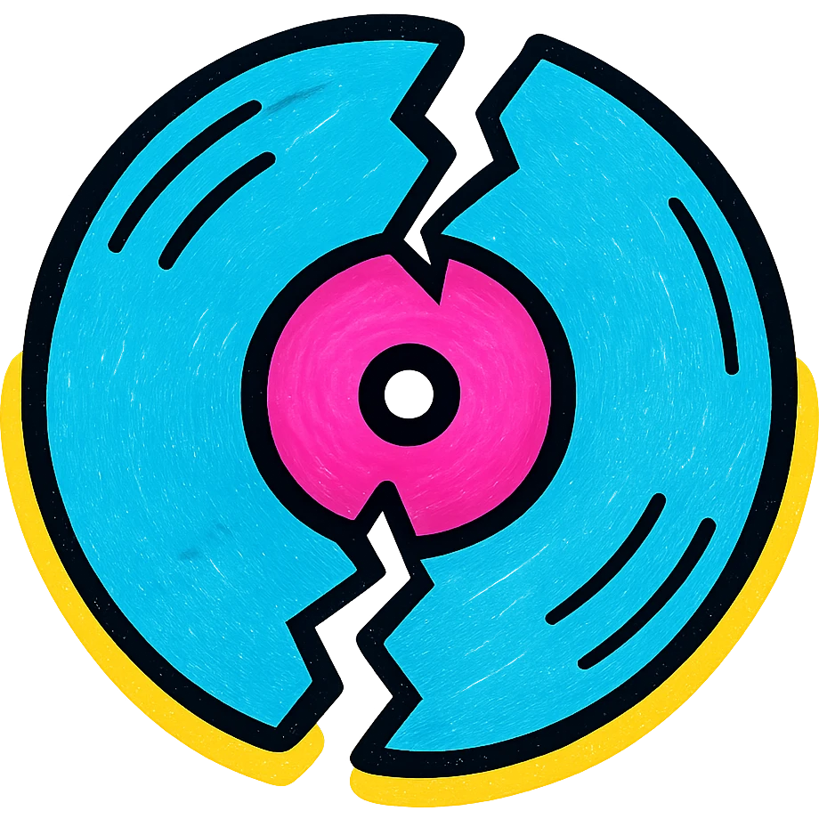 broken vinyl record, vibrant pop art style emoji
