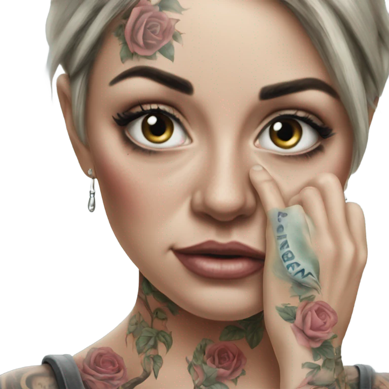 Hyper Realistic Beautiful tattooed woman crying holding a photo  emoji