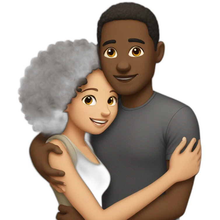 Slightly black man hugging curly lightskin girl emoji