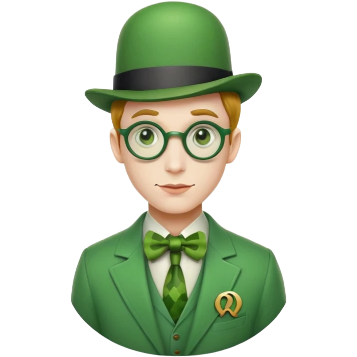 The Riddler villain from Batman with green suit, question mark symbols, bowler hat emoji