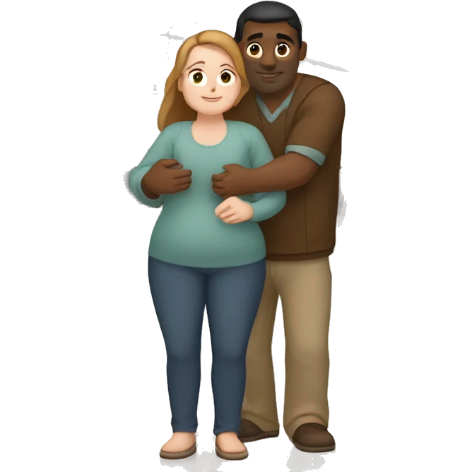 Slightly chubby white woman with brown hair hugs skinny Indian man with light brown skin at the airport  emoji
