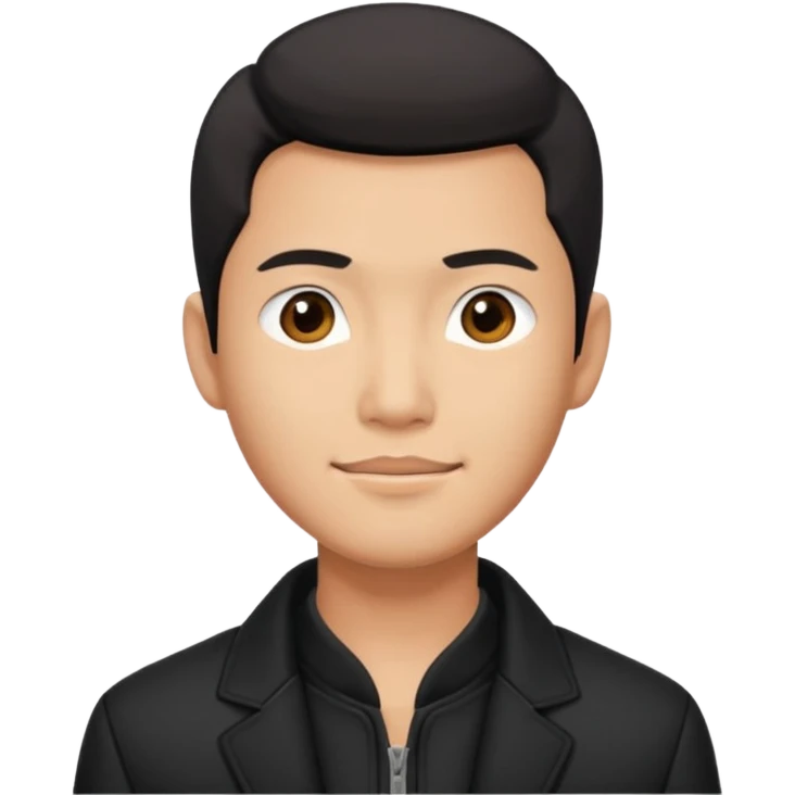 Asian guy with black jacket demure with a smirk emoji