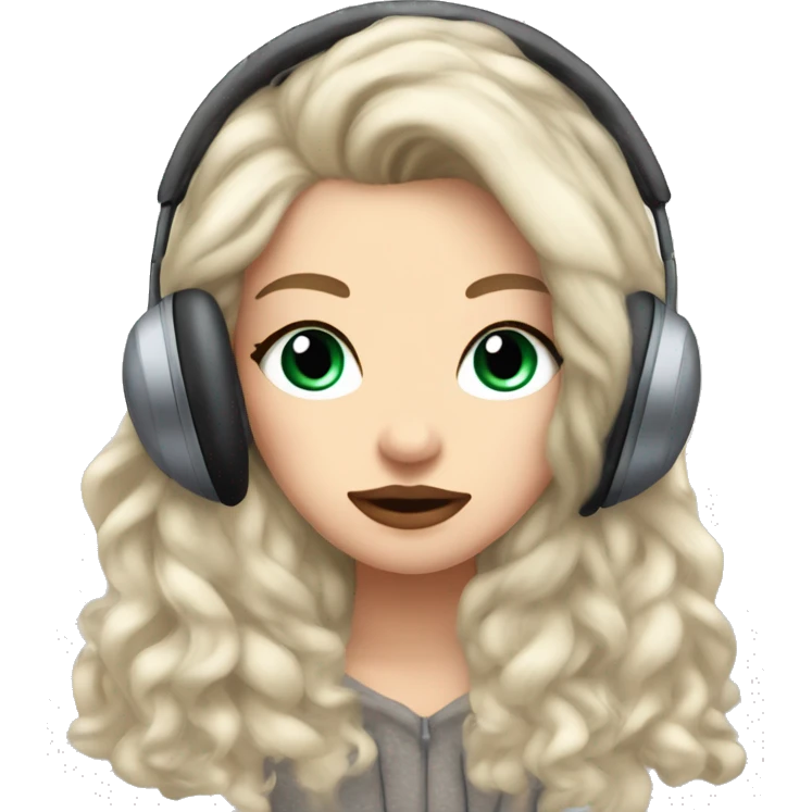 beautiful white girl with long flowy hair and pouty lips wearing winter ear muffs emoji