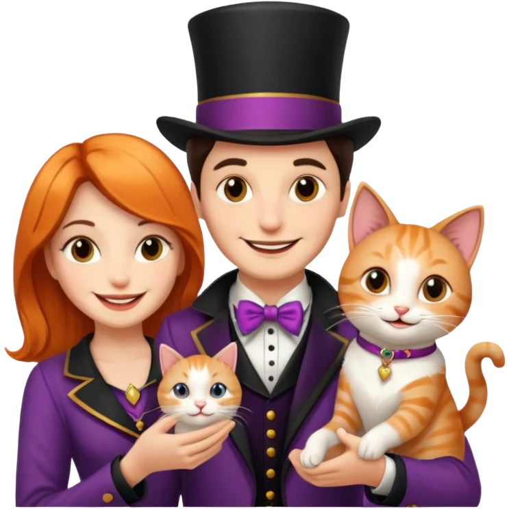 magician couple and their pet cat emoji